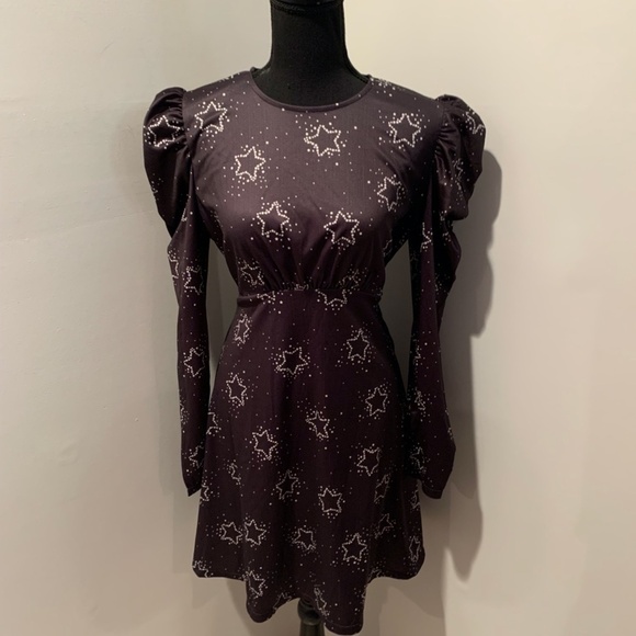 Topshop Star Print Jersey Flippy Mini Dress in Monochrome Black size 8 NWT - Picture 2 of 6